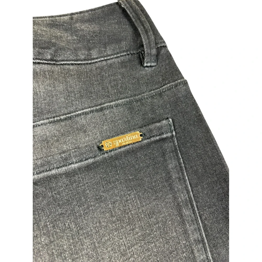 Spartina 449 Womens Dark Wash black flare raw Hem Jeans Size 4 High Rise Patch - Picture 4 of 5